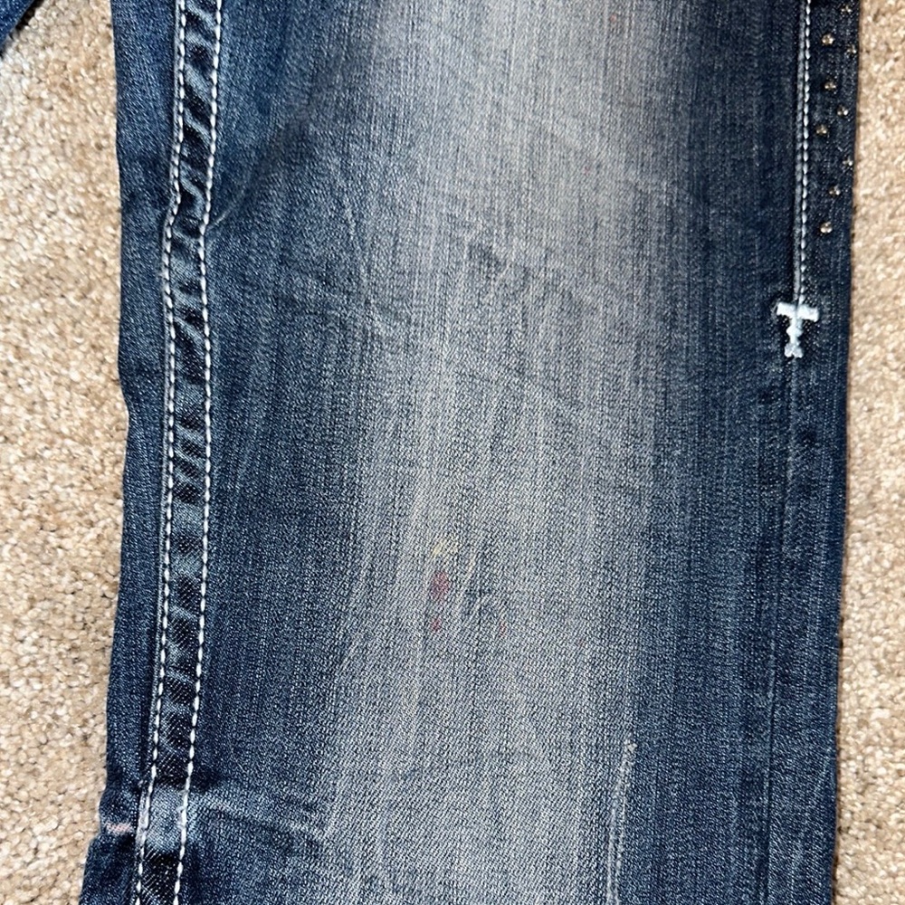 Cowgirl Tuff “Downtown” Embellised Blue Boot Cut Jeans with Vintage Fading - Picture 6 of 6